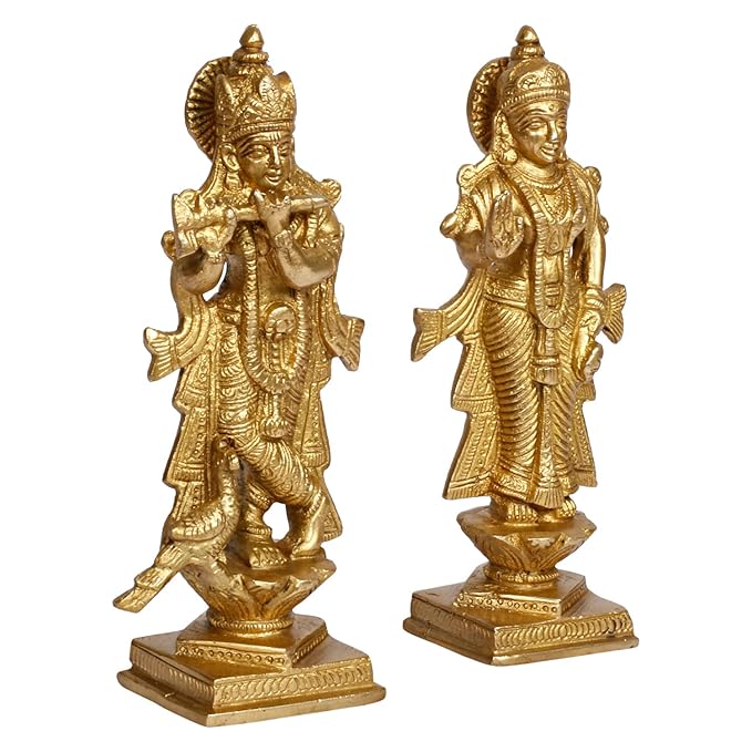 Brass Radha Krishna Murti Quality Kanhaiya with Flute for Home Office Decor Weight 1.1 Kg Height 18 cm