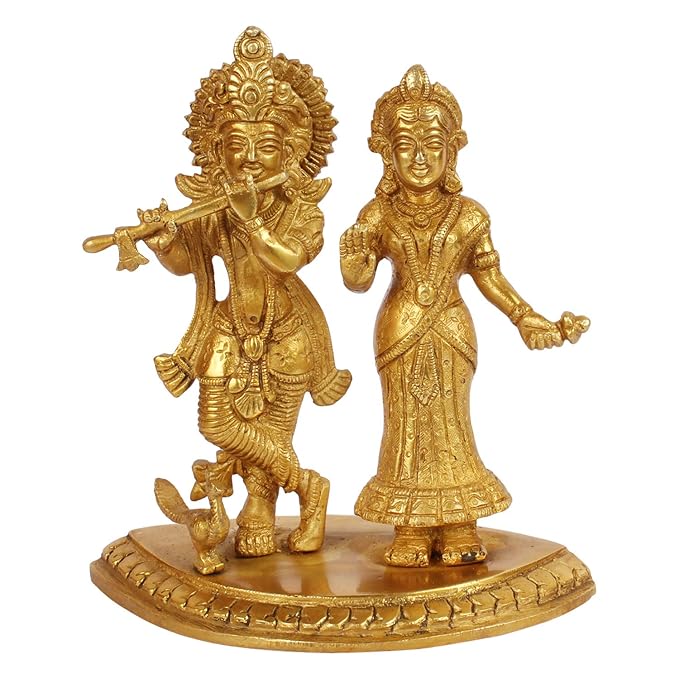 Brass Radha Krishna Murti Quality Kanhaiya with Flute for Home Office Decor Weight 1.5 Kg Height 28 cm