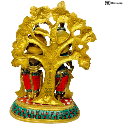 Brass Gem Stone Work Radha Krishna Murti Kanhaiya with Flute for Home Office Decor Weight 7.23 Kg Height 34 Cm