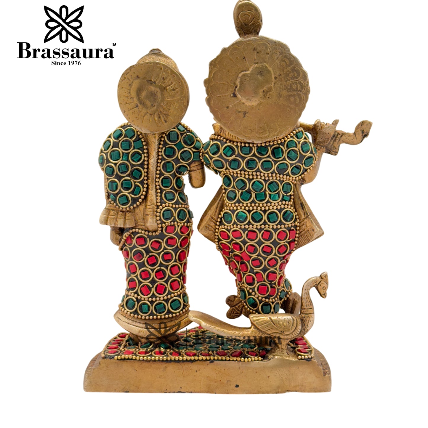 Brass Gem Stone Work Radha Krishna Playing Flute Weight 2.1 Kg And Height 7.5 Inch