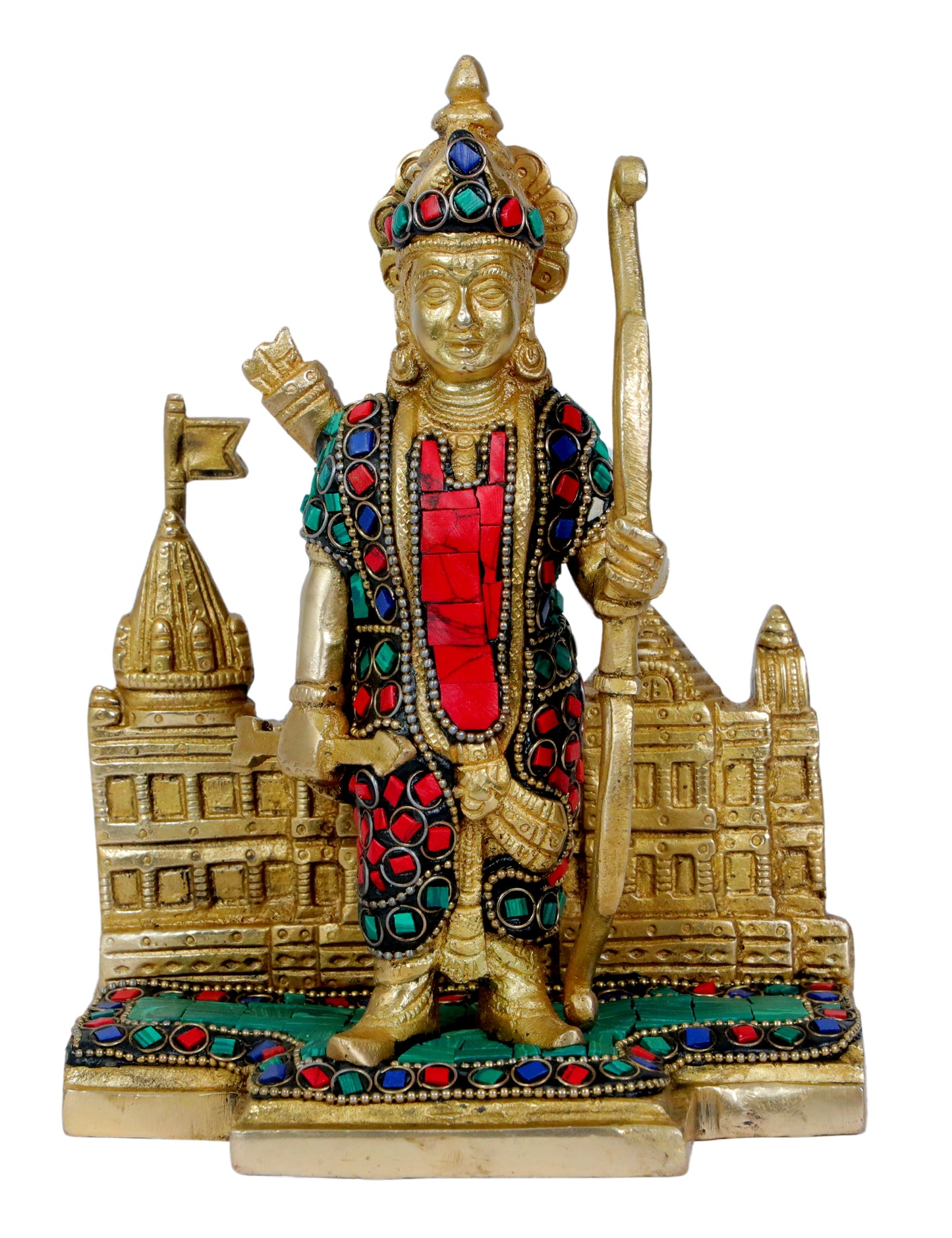 Brass Gem Stone Work Ram Lalla Ram Mandir Murti for Home and Decor Height 23 cm Weight 2 Kg