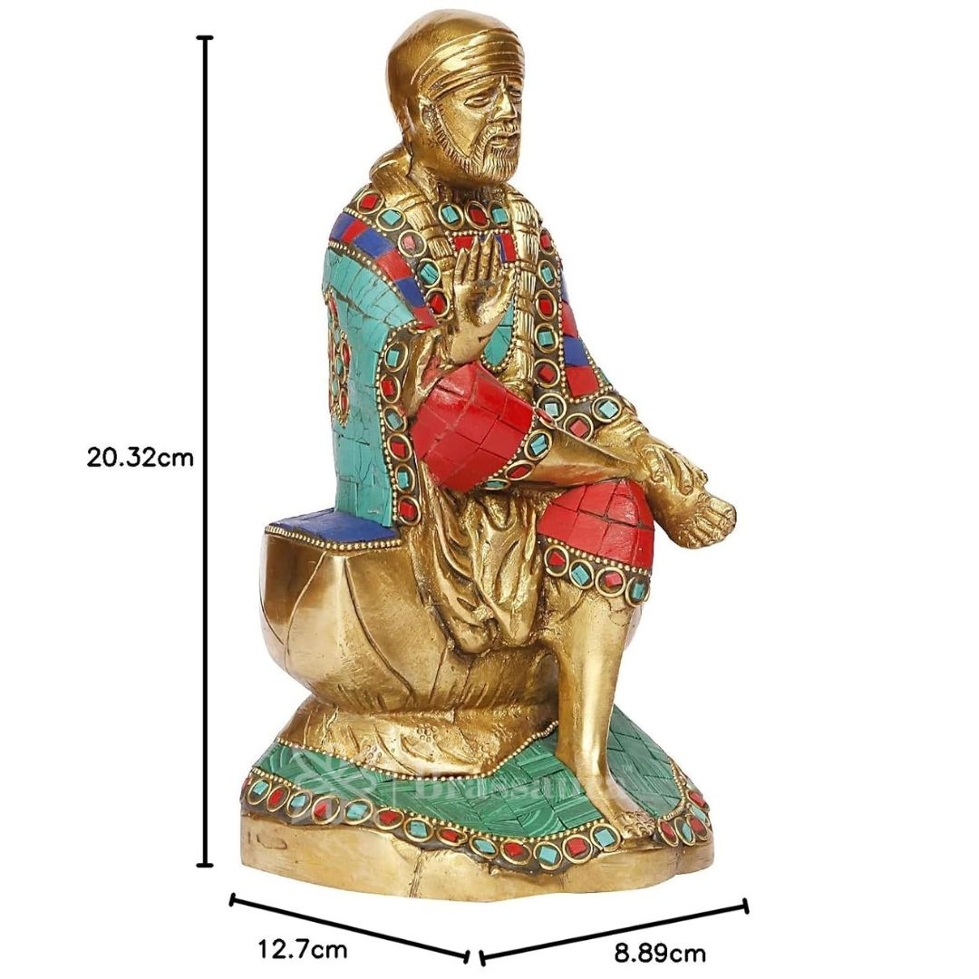 Brass Gem Stone Work Sai Baba Murti for Home and Decor Show Piece for Living Room Height 23 cm Weight 2.4 Kg