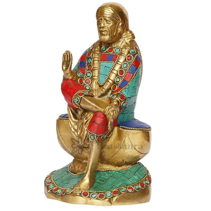 Brass Gem Stone Work Sai Baba Murti for Home and Decor Show Piece for Living Room Height 23 cm Weight 2.4 Kg