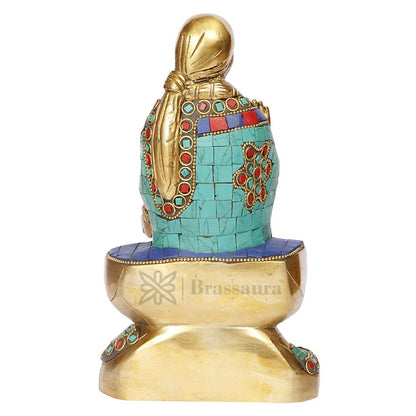 Brass Gem Stone Work Sai Baba Murti for Home and Decor Show Piece for Living Room Height 23 cm Weight 2.4 Kg