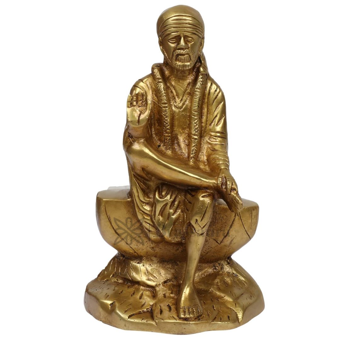 Brass Golden Sai Baba Murti for Home and Decor Show Piece for Living Room Height 23 cm Weight 2.1 Kg