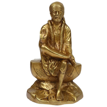 Brass Golden Sai Baba Murti for Home and Decor Show Piece for Living Room Height 23 cm Weight 2.1 Kg