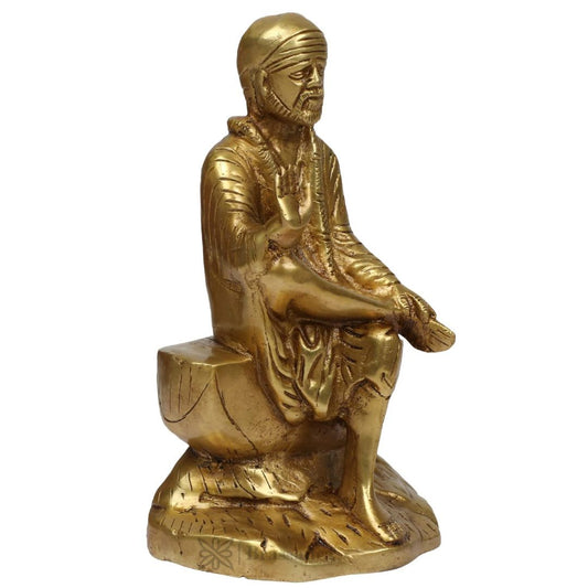 Brassaura™ Brass Sai Baba Idol – Height 9 Inches & Weight 2.1 Kgs | Handcrafted Spiritual Sculpture for Pooja Room