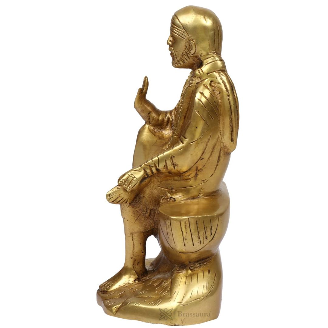 Brass Golden Sai Baba Murti for Home and Decor Show Piece for Living Room Height 23 cm Weight 2.1 Kg