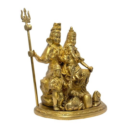 Brassaura® Brass Shiv Pariwaar Statue | Divine Shiva Family Idol | Height 9.5 Inches