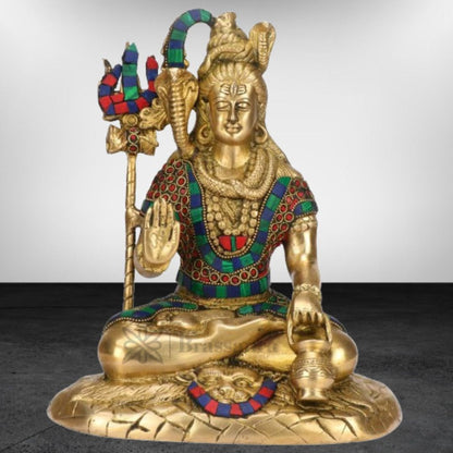 Brass Gem Stone Work Shiva Murti for Home and Decor Show Piece for Living Room Height 28 cm Weight 4.5 Kg