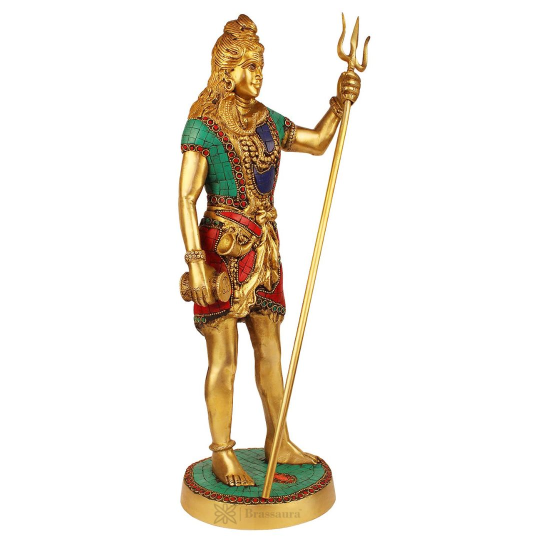 Brass Gem Stone Work Standing Shiva Murti for Home and Decor Height 48 cm Weight 6.1 Kg