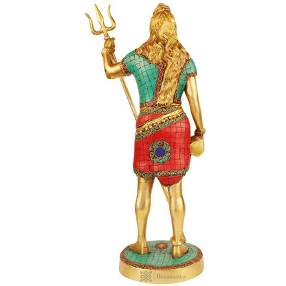 Brass Gem Stone Work Standing Shiva Murti for Home and Decor Height 48 cm Weight 6.1 Kg