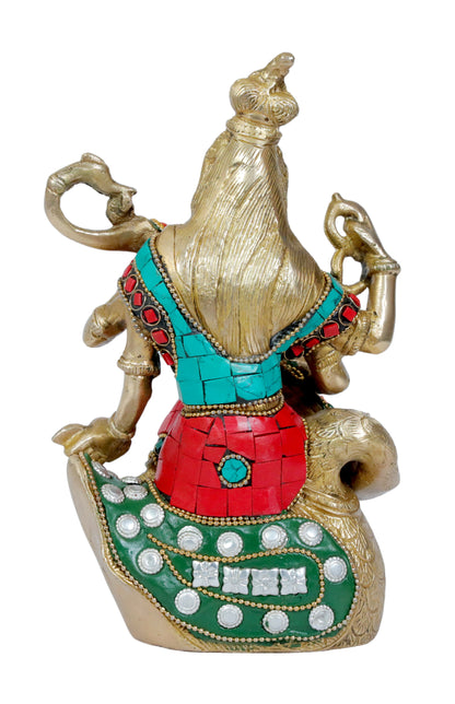 Brass Gem Stone Work Ma Saraswati Devi Murti for Home and Decor Height 24 cm Weight 1.8 Kg