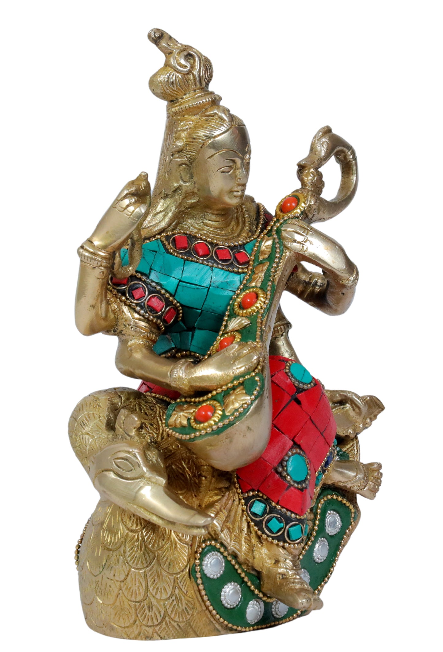 Brass Gem Stone Work Ma Saraswati Devi Murti for Home and Decor Height 24 cm Weight 1.8 Kg