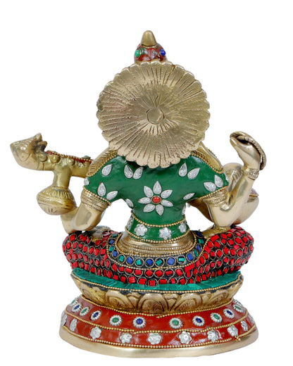 Brass Gem Stone Work Ma Saraswati Devi Murti for Home and Decor Height 27 cm Weight 4 Kg