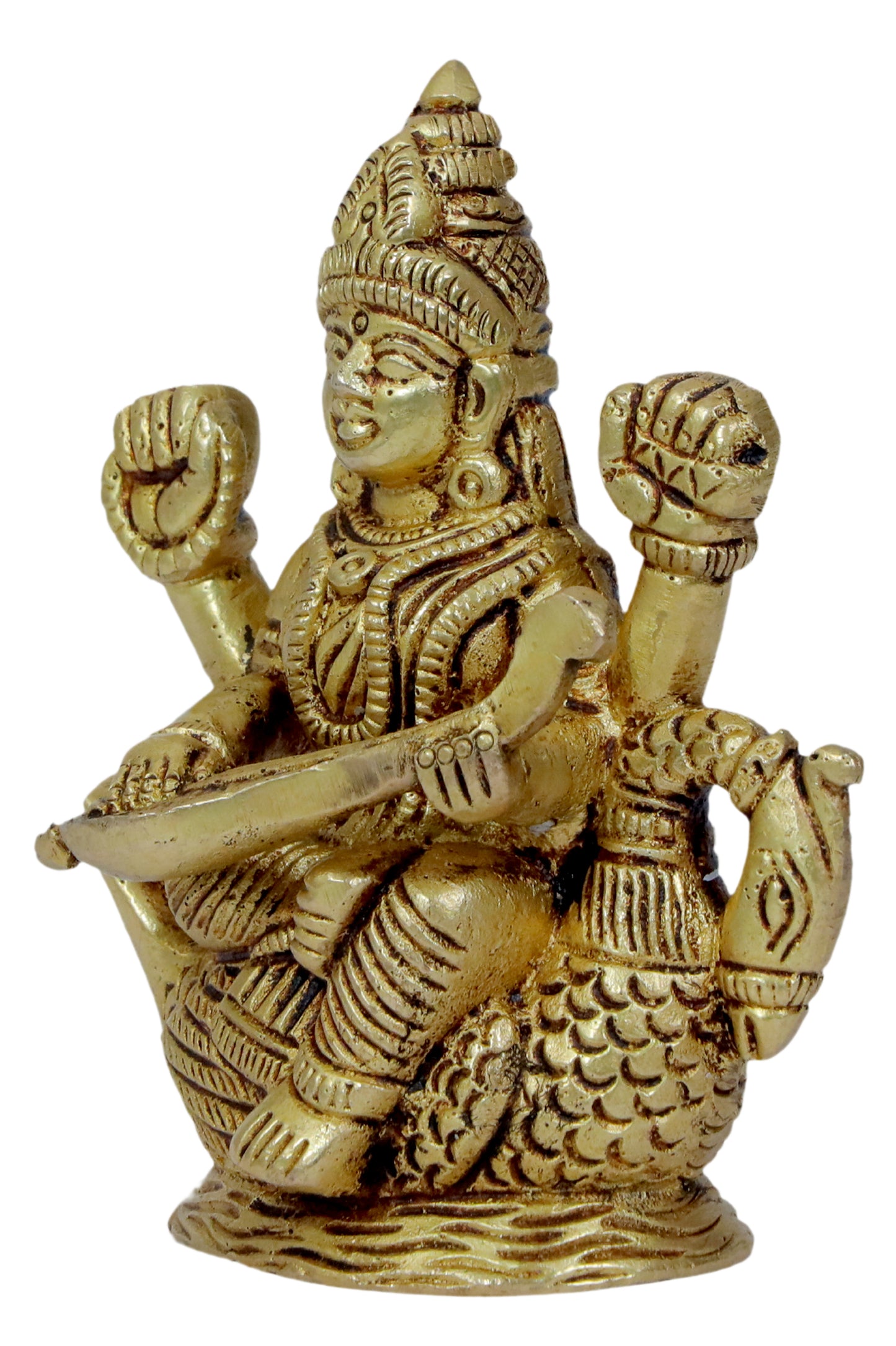 Brass Ma Saraswati Devi Murti for Home and Decor Show Piece Height 14 cm Weight .48 Kg