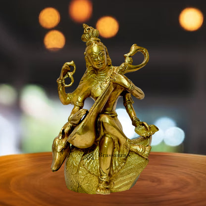 Brass Golden Ma Saraswati Devi Murti for Home and Decor Height 24 cm Weight 1.8 Kg