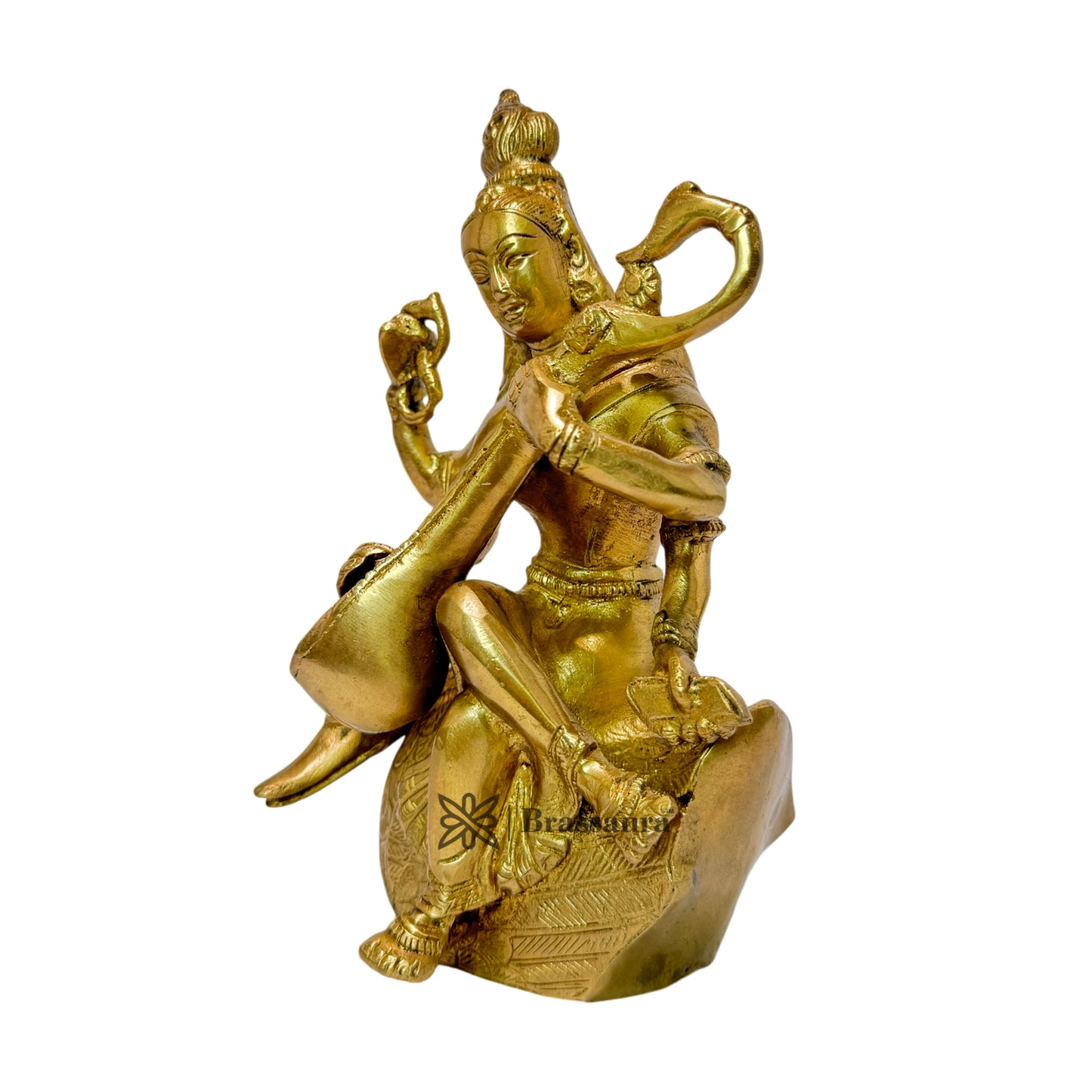 Brass Golden Ma Saraswati Devi Murti for Home and Decor Height 24 cm Weight 1.8 Kg