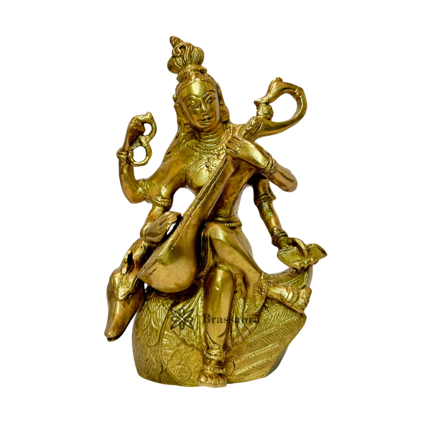 Brass Golden Ma Saraswati Devi Murti for Home and Decor Height 24 cm Weight 1.8 Kg