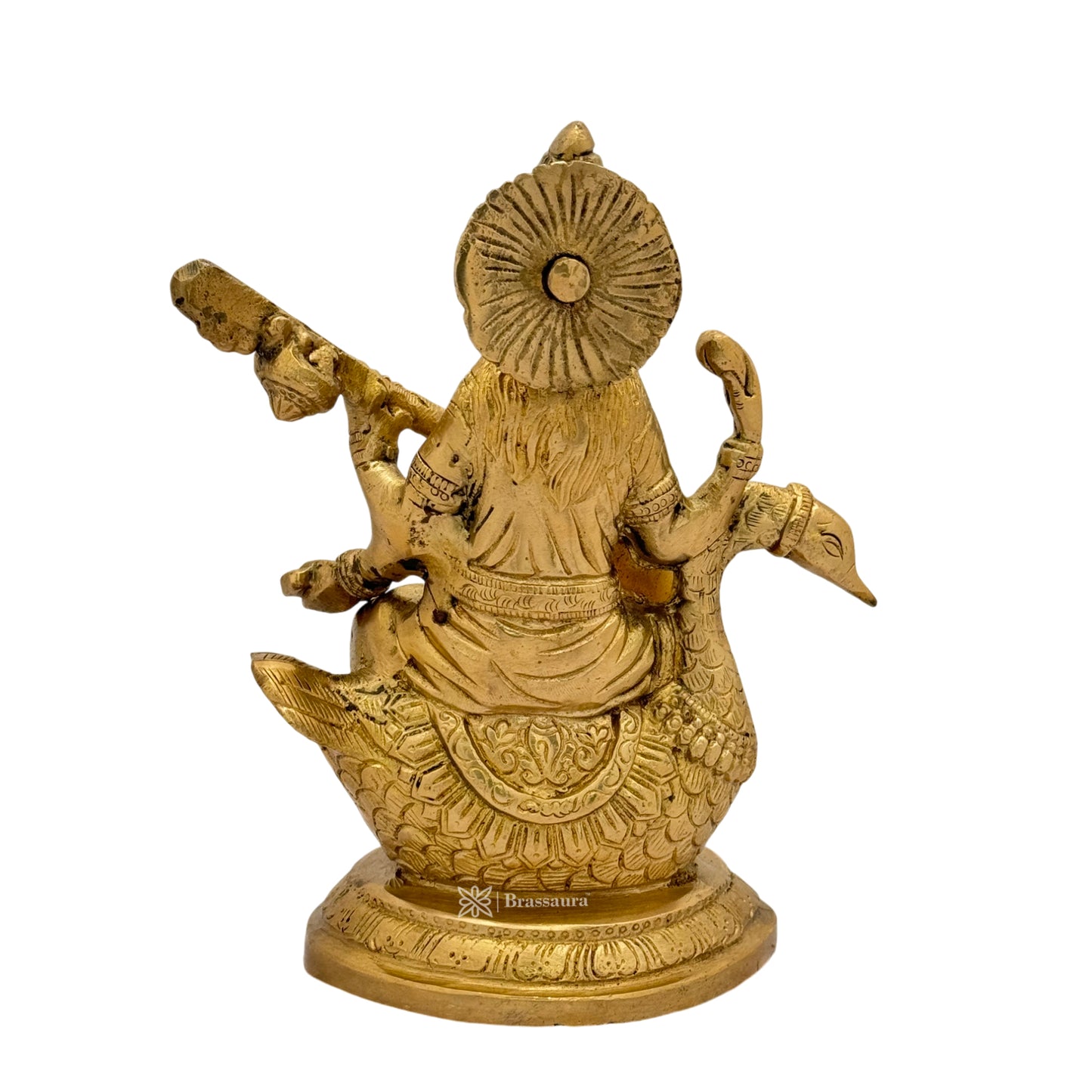 Brass Golden Ma Saraswati Devi Murti for Home and Decor Gift Height 23 cm Weight 2.15 Kg