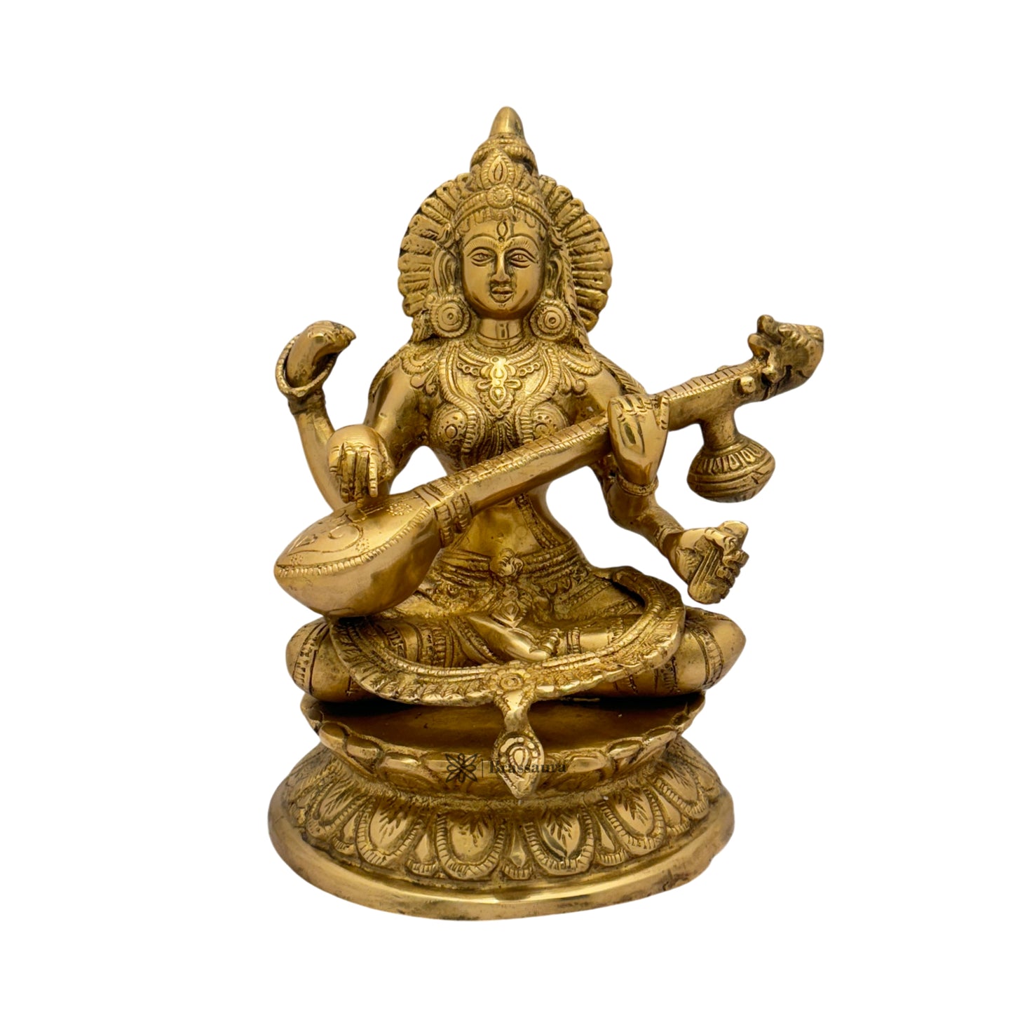 Brass Golden Ma Saraswati Devi Murti for Home and Decor Gift Height 27 cm Weight 4 Kg