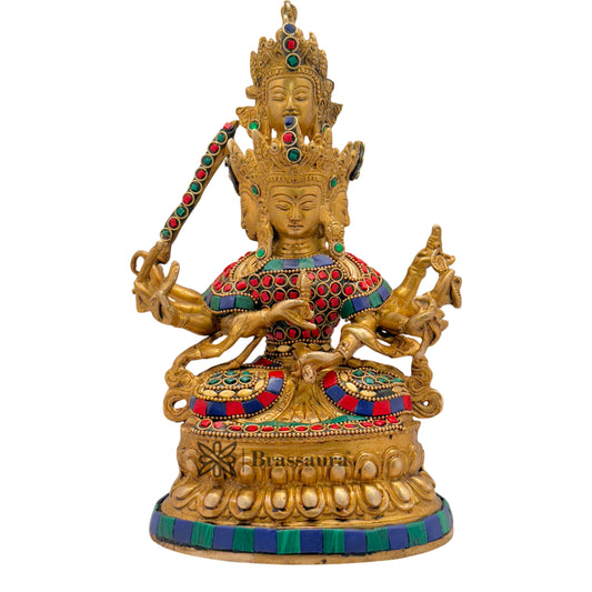 Brass Gem Stone Work Six Hand Tara Weight 2 Kg And Height 10.3 Inch