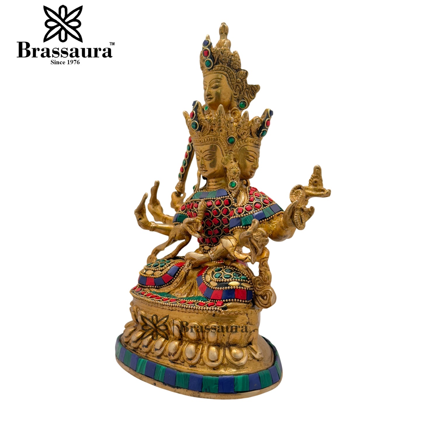 Brass Gem Stone Work Six Hand Tara Weight 2 Kg And Height 10.3 Inch