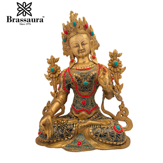 Brass Gem Stone Work Tara Weight 7 Kg And Height 15 Inch