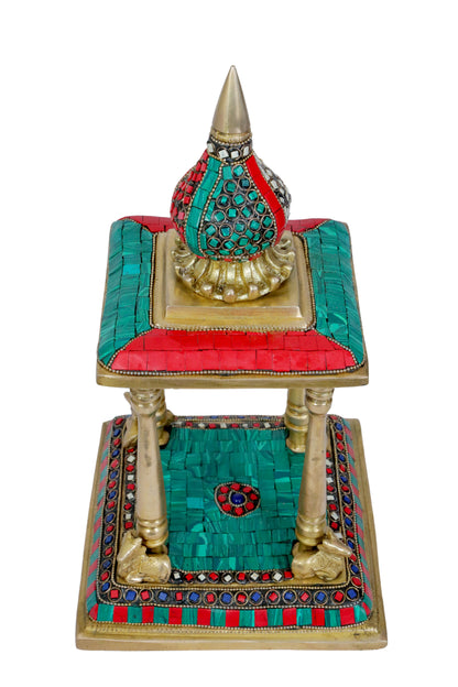 Brass Gem Stone Work Temple Statue for Home and Decor Gifts Weight 4.3 Kg Height 25 cm