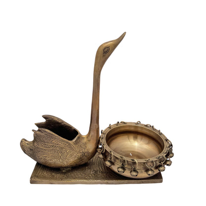 Brass Swan Umi Urli Statue for Home and Decor Show Piece for Living Room Height 31 cm Weight 4.1 Kg