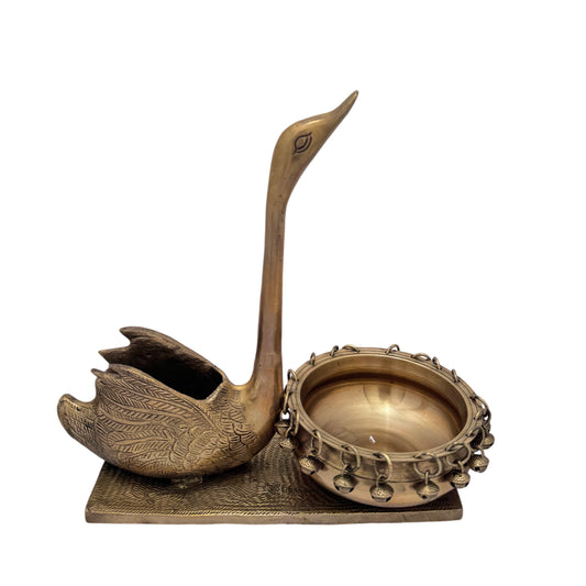 Brassaura® Brass Swan Urli Statue | Handcrafted Decorative Centerpiece | Height 12.2 Inches & Weight 4.1 Kgs
