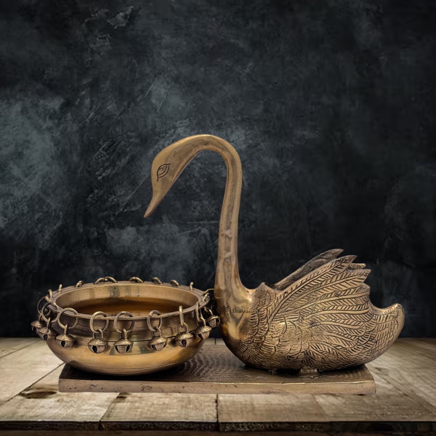 Brass Swan Umi Urli Statue for Home and Decor Show Piece for Living Room Height 31 cm Weight 4.1 Kg