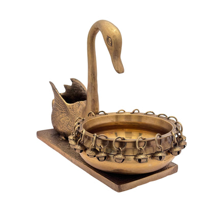 Brass Swan Umi Urli Statue for Home and Decor Show Piece for Living Room Height 31 cm Weight 4.1 Kg