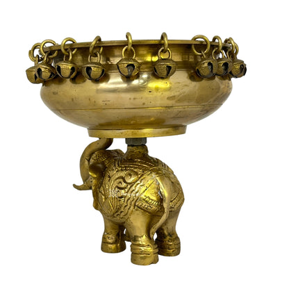 Brass Golden Urli with Elephant Statue for Home Decor Weight 2.05 Kg Height 16 cm