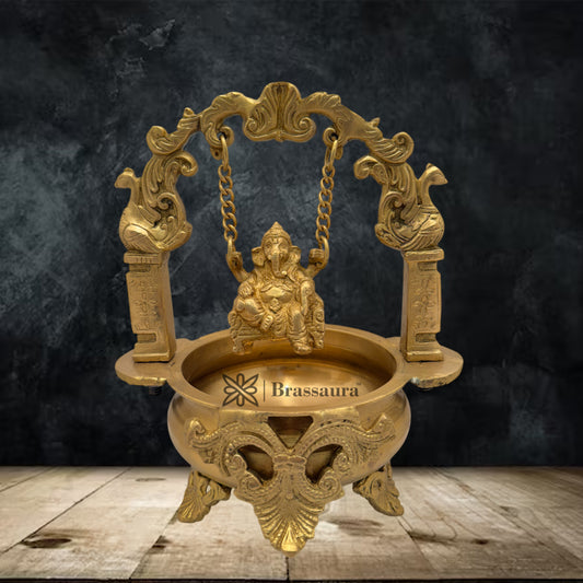 Brass Ganesha Urli Statue Weight 2.6 Kg And Height 9.5 Inch