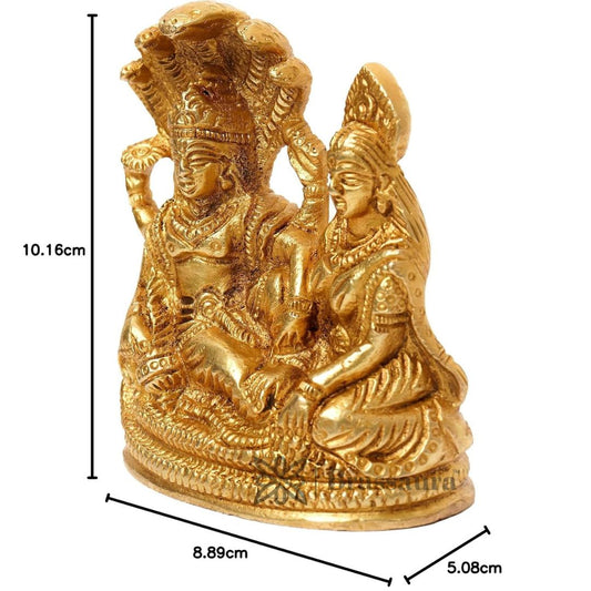 Brassaura® Vishnu Lakshmi Brass Idol | Handmade Divine Sculpture with Sheshnag Canopy | Height 4 Inches