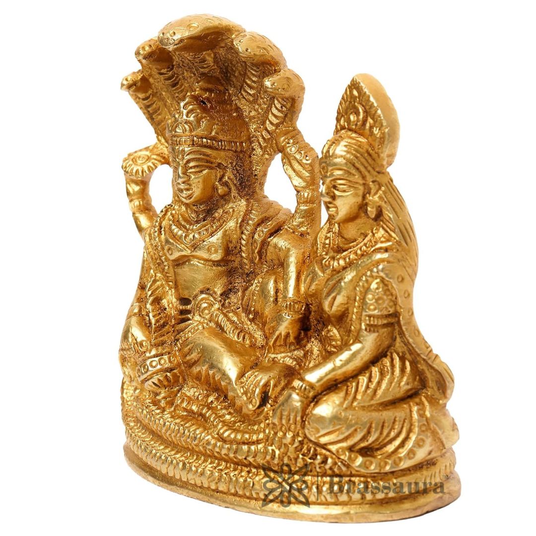 Brass Vishnu Laxmi Murti for Home and Decor Show Piece Gift Height 13 cm Weight .7 Kg