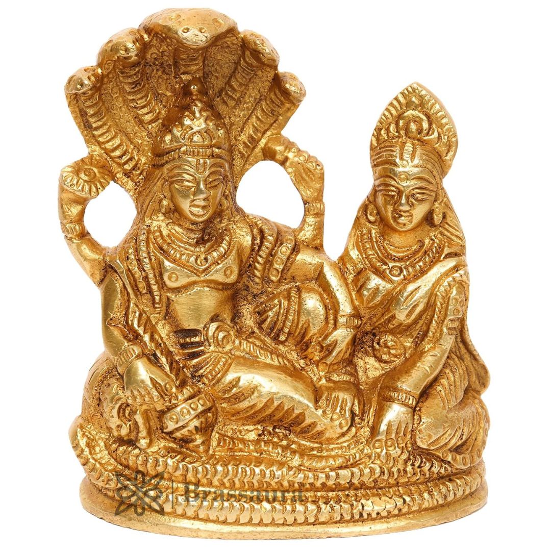 Brass Vishnu Laxmi Murti for Home and Decor Show Piece Gift Height 13 cm Weight .7 Kg