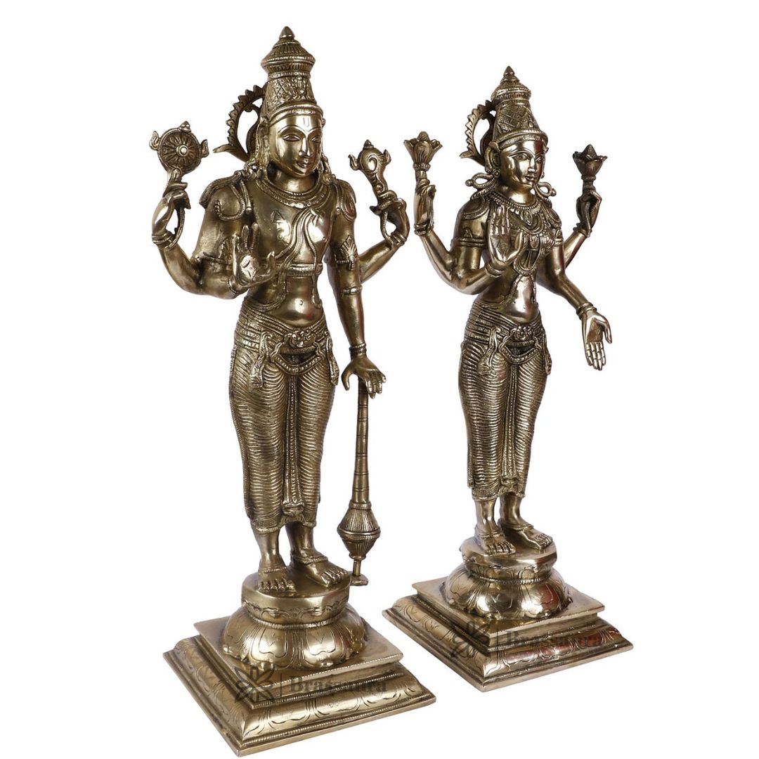 Brass Vishnu Laxmi Murti for Home and Decor Diwali Gift Height 23 cm Weight 12.9 Kg