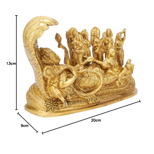 Brassaura® Vishnu Sheshnaag Brass Idol | Sacred Reclining Vishnu Sculpture | Height 5 Inches