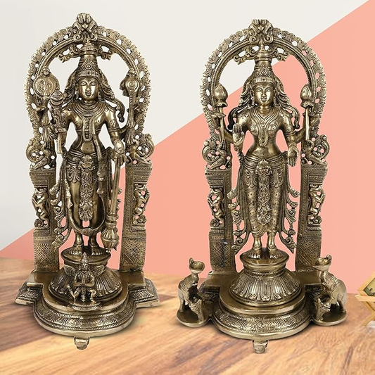 Brass Golden Vishnu Laxmi Statue Religious and Spirituality Home Decor and Gift Items Height 16 cm Weight 12 Kg