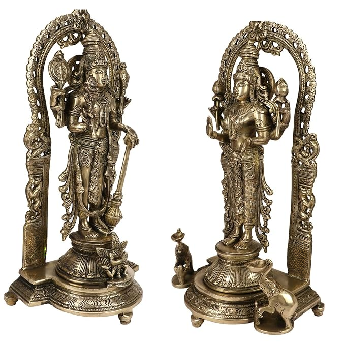 Brass Golden Vishnu Laxmi Statue Religious and Spirituality Home Decor and Gift Items Height 16 cm Weight 12 Kg