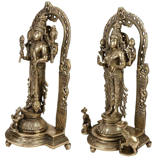 Brass Golden Vishnu Laxmi Statue Religious and Spirituality Home Decor and Gift Items Height 16 cm Weight 12 Kg