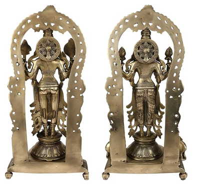 Brass Golden Vishnu Laxmi Statue Religious and Spirituality Home Decor and Gift Items Height 16 cm Weight 12 Kg