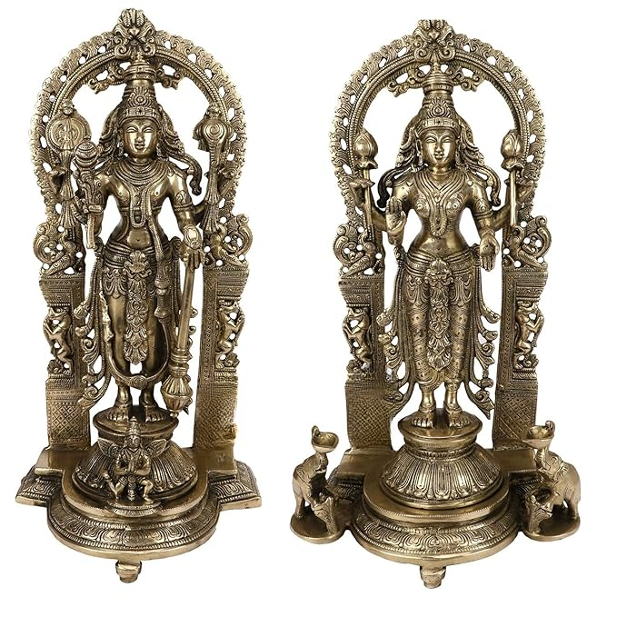 Brass Golden Vishnu Laxmi Statue Religious and Spirituality Home Decor and Gift Items Height 16 cm Weight 12 Kg