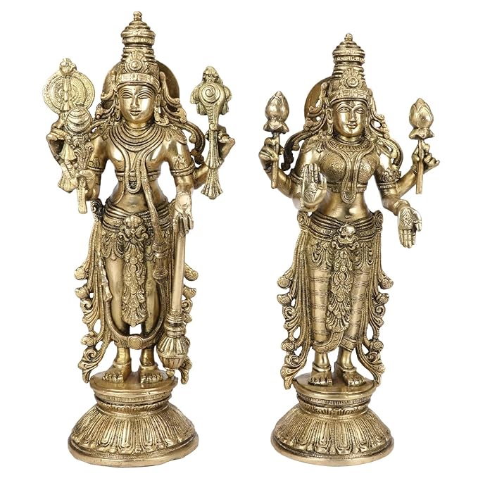 Brass Vishnu Laxmi Murti for Home and Decor Show Piece for Living Room Height 36 cm Weight 7.5 Kg