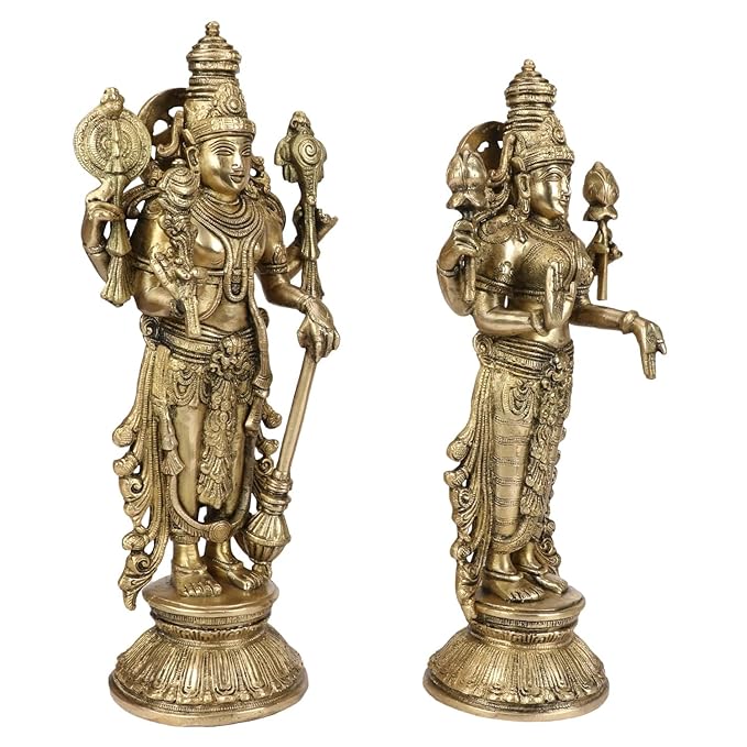 Brass Vishnu Laxmi Murti for Home and Decor Show Piece for Living Room Height 36 cm Weight 7.5 Kg