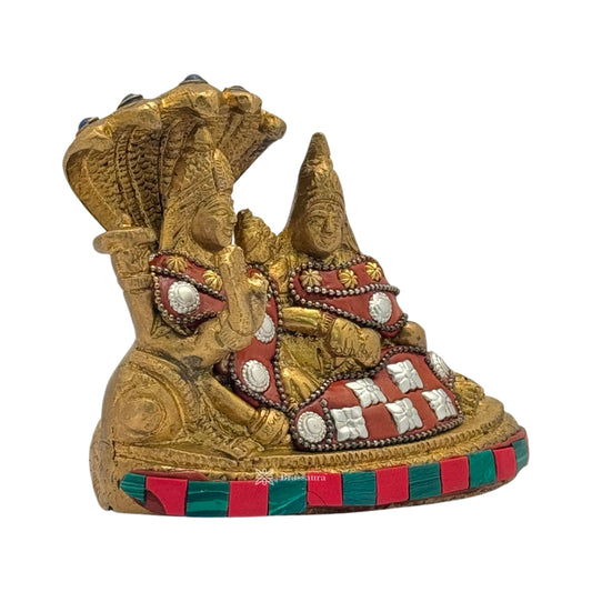 Brassaura™ Brass Gem Stone Work Vishnu Laxmi – Height 5.2 Inches & Weight 0.8 Kgs | Symbol of Blessings, Balance & Prosperity