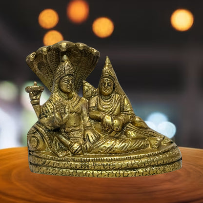 Brass Golden Vishnu Laxmi Murti for Home and Decor Show Piece for Living Room Height 13 cm Weight .8 Kg