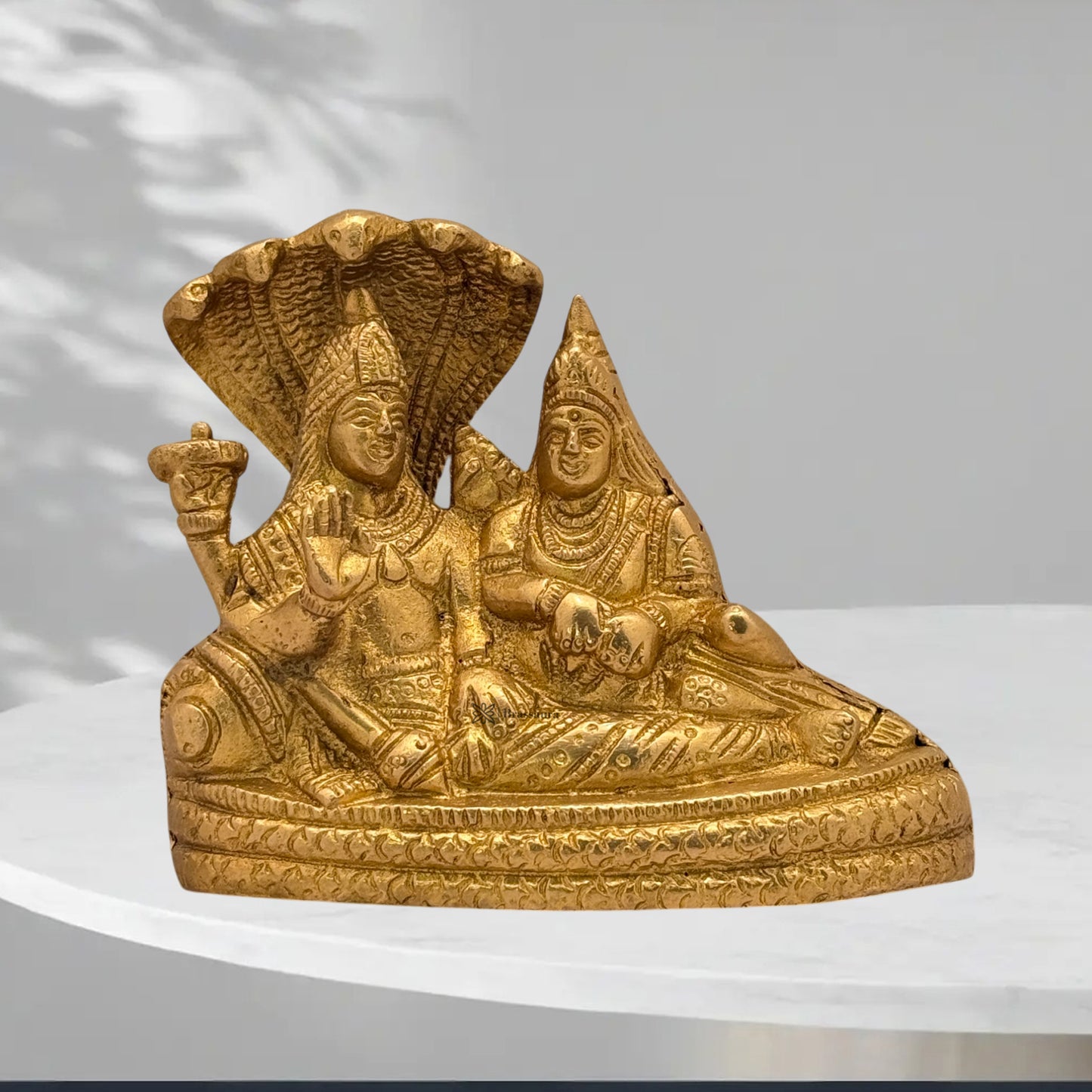 Brass Golden Vishnu Laxmi Murti for Home and Decor Show Piece for Living Room Height 13 cm Weight .8 Kg